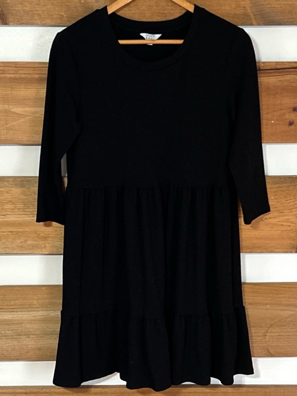 Crown & Ivy Solid Black 3/4 Sleeve Flowy Knee Length Maxi Women's Size S